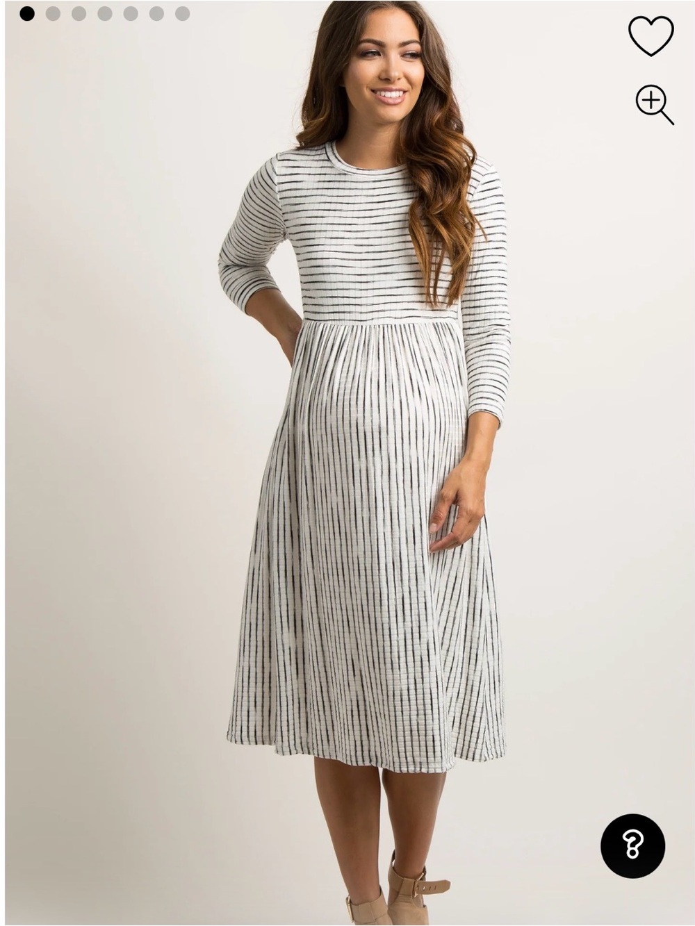Striped Long Sleeve Maternity Dress in White and Black